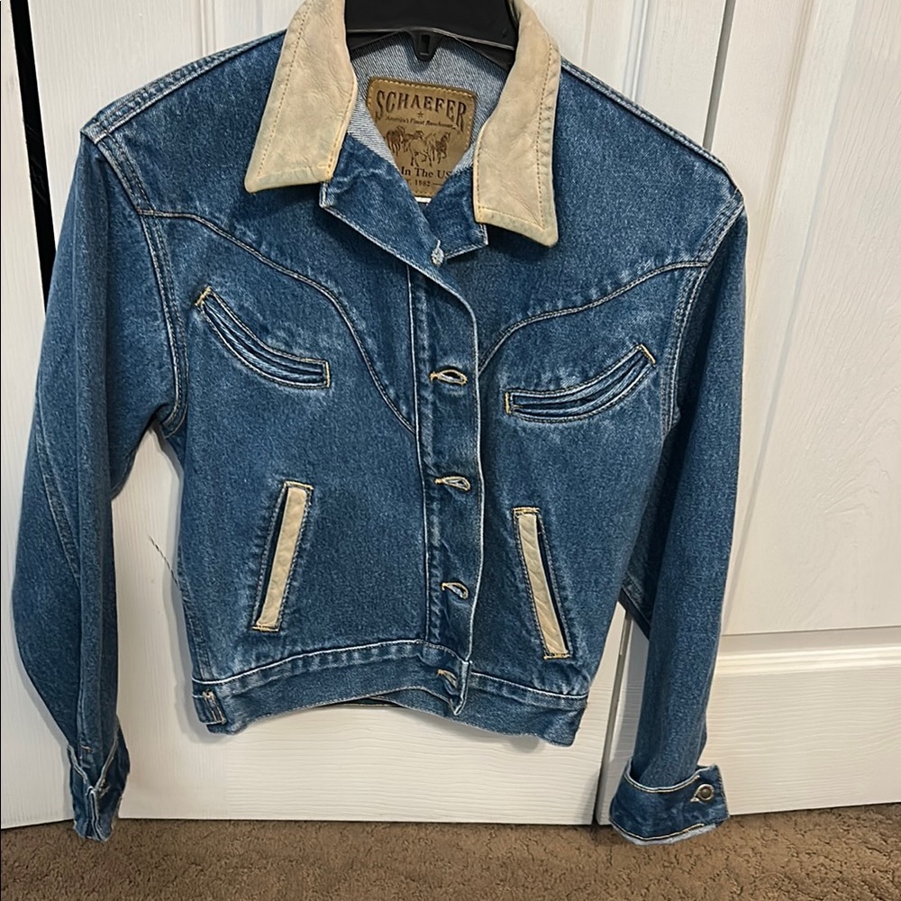 Schaefer Outfitter Women's Denim Jacket with Cream Leather Accents